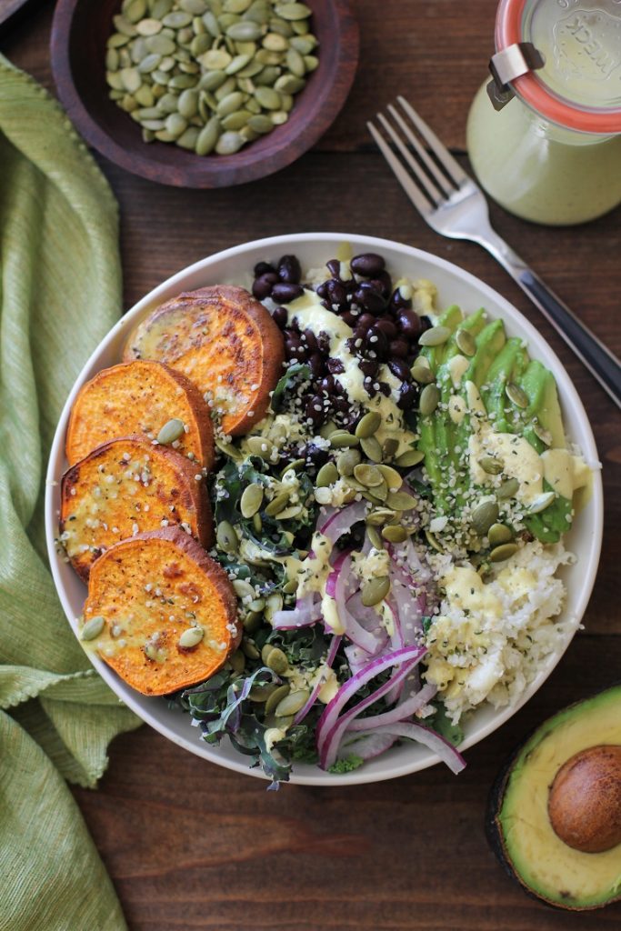 roasted_sweet_potato_cauliflower_rice_buddha_bowls_with_turmeric_tahini_dressing_1